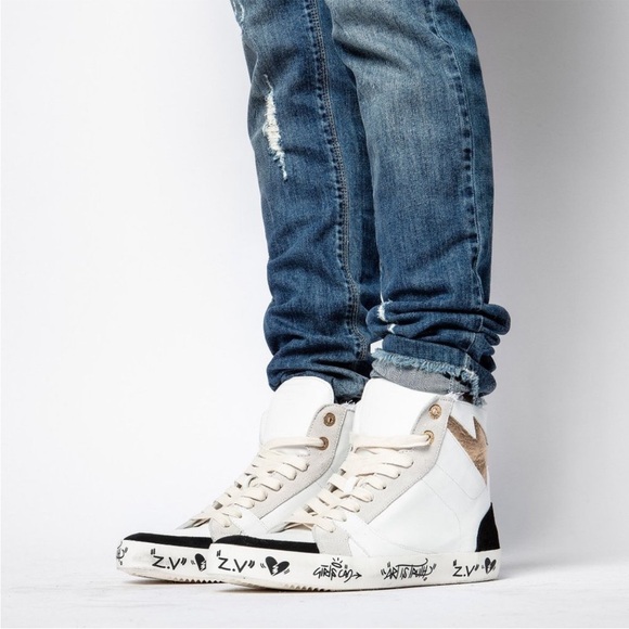 Zadig & Voltaire High Flash Jormi Sneakers White Gold NWOB SZ 38 - Picture 1 of 9